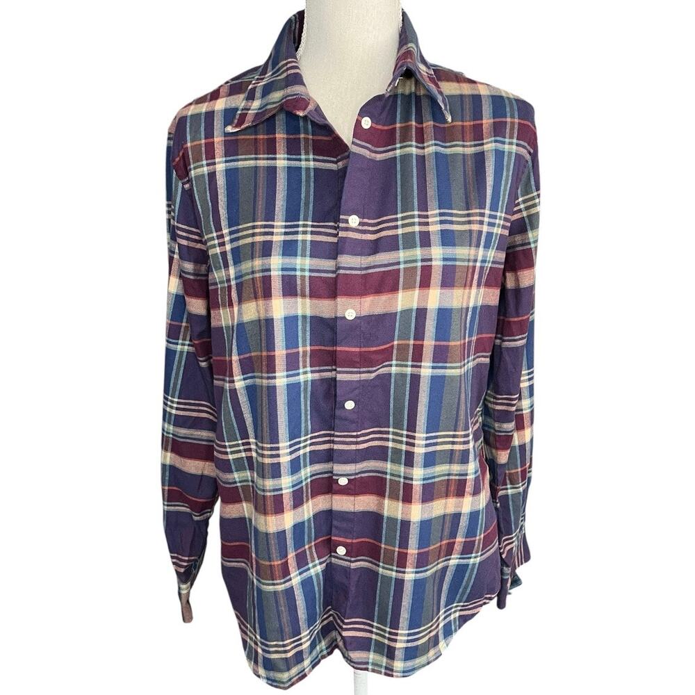 Ralph Lauren purple and blue plaid button down dress shirt large cotton